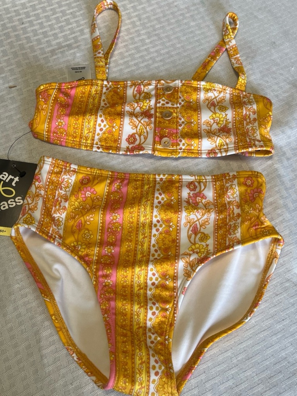 art class Yellow and Pink Floral Stripe High-Waist Girls Bikini